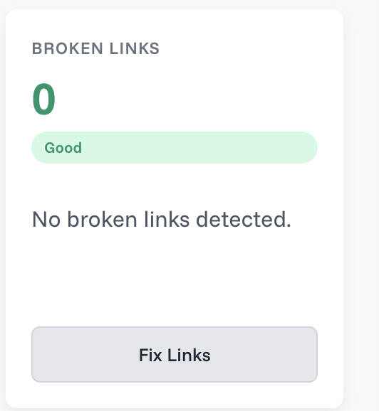 Link Whisper dashboard reporting that no broken links were detected